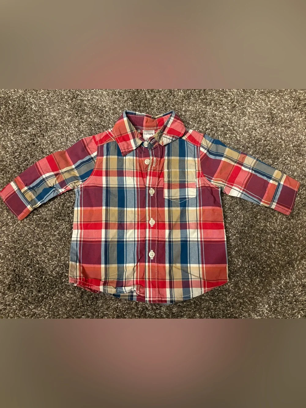Carter's Toddler Boy Red, Blue and Cream Plaid Button-Up Shirt